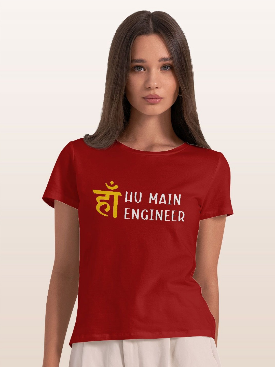 

macmerise Women Typography Printed Extended Sleeves T-shirt, Red