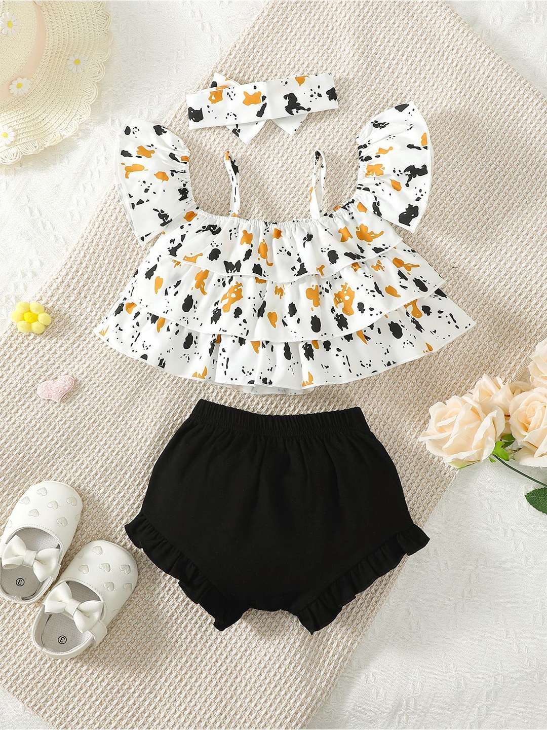 

StyleCast x Revolte Girls Printed Top And Shorts With Hairband, White
