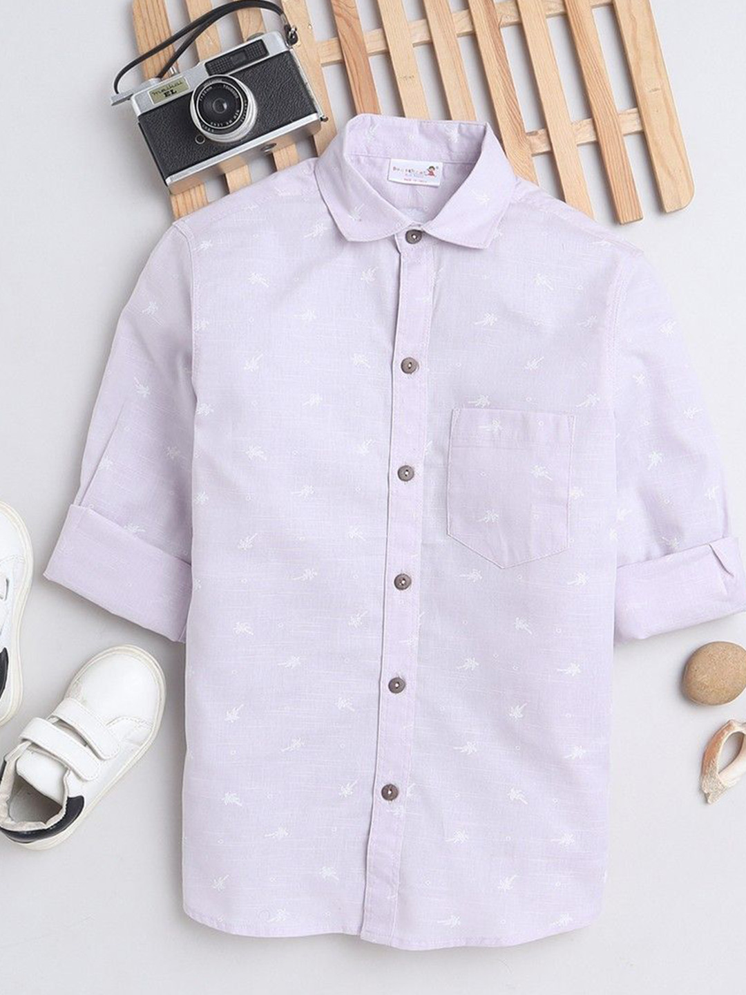 

BAATCHEET Boys Spread Collar Conversational Printed Cotton Casual Shirt, Lavender