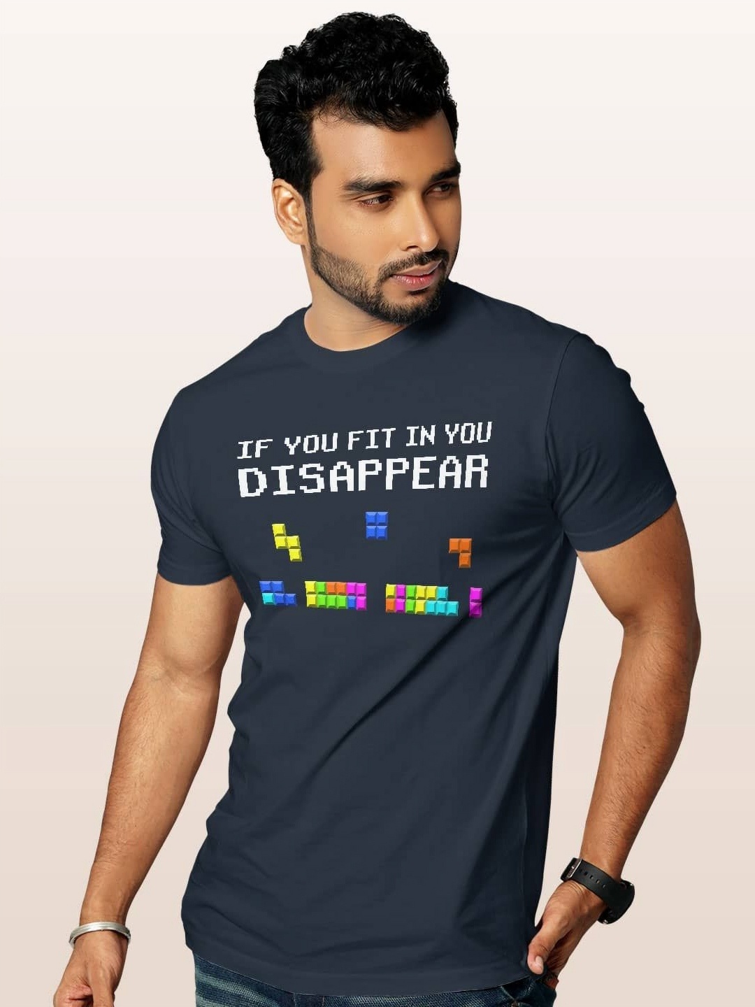 

macmerise Men Typography Printed Applique T-shirt, Blue
