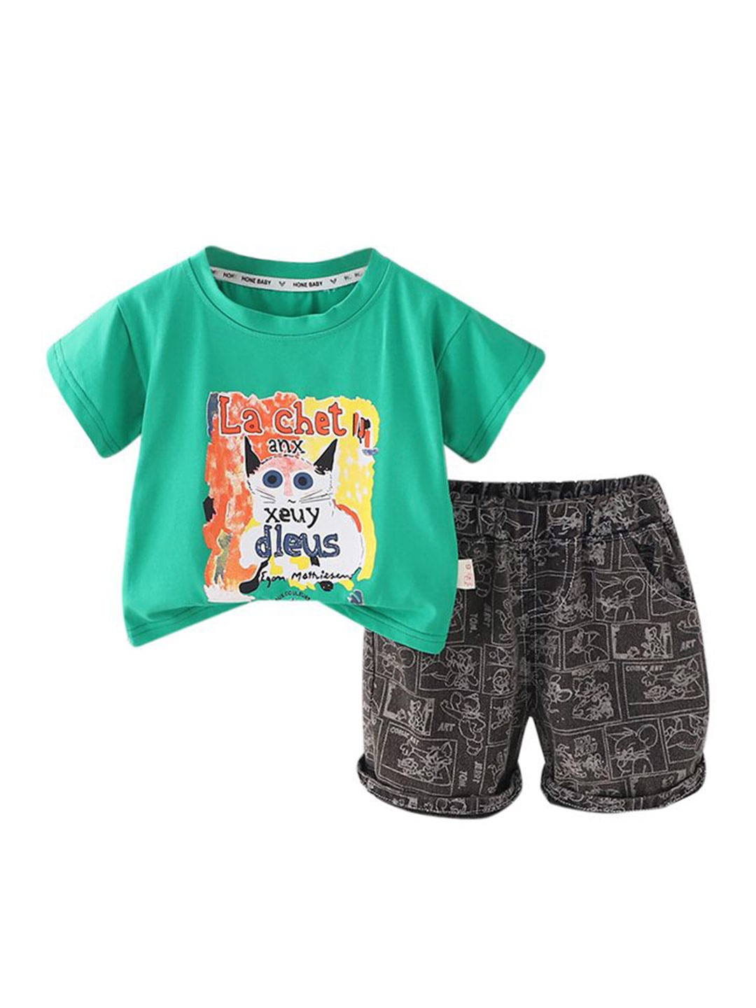 

StyleCast x Revolte Boys Printed Pure Cotton T-shirt with Shorts, Green