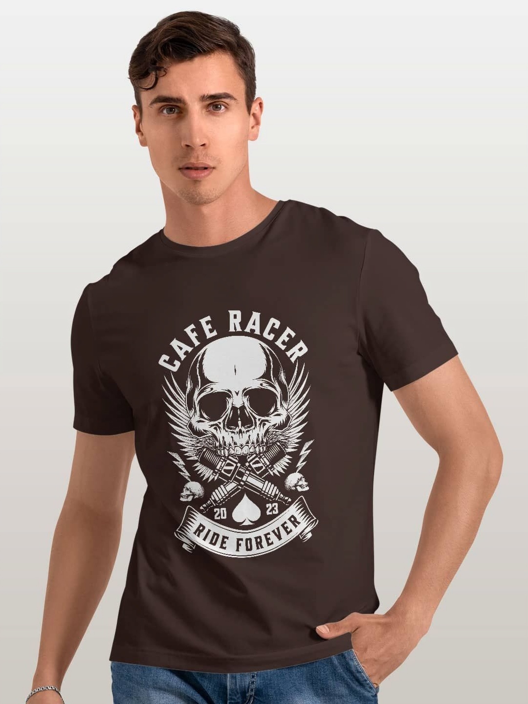 

macmerise Men Printed Pockets T-shirt, Brown