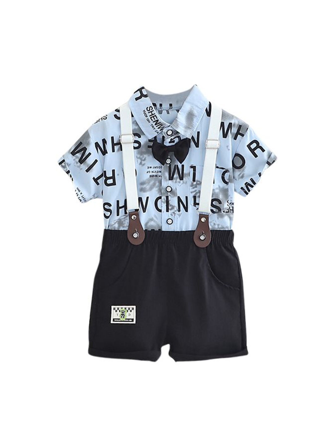 

StyleCast x Revolte Boys Printed Pure Cotton Shirt And Shorts With Suspenders, Blue