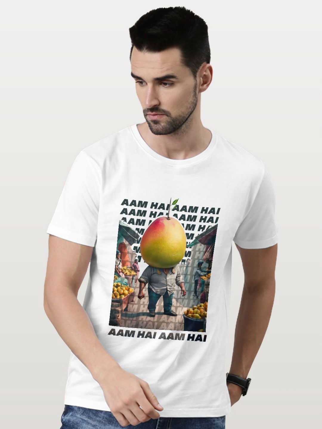 

macmerise Men Printed Raw Edge T-shirt, White