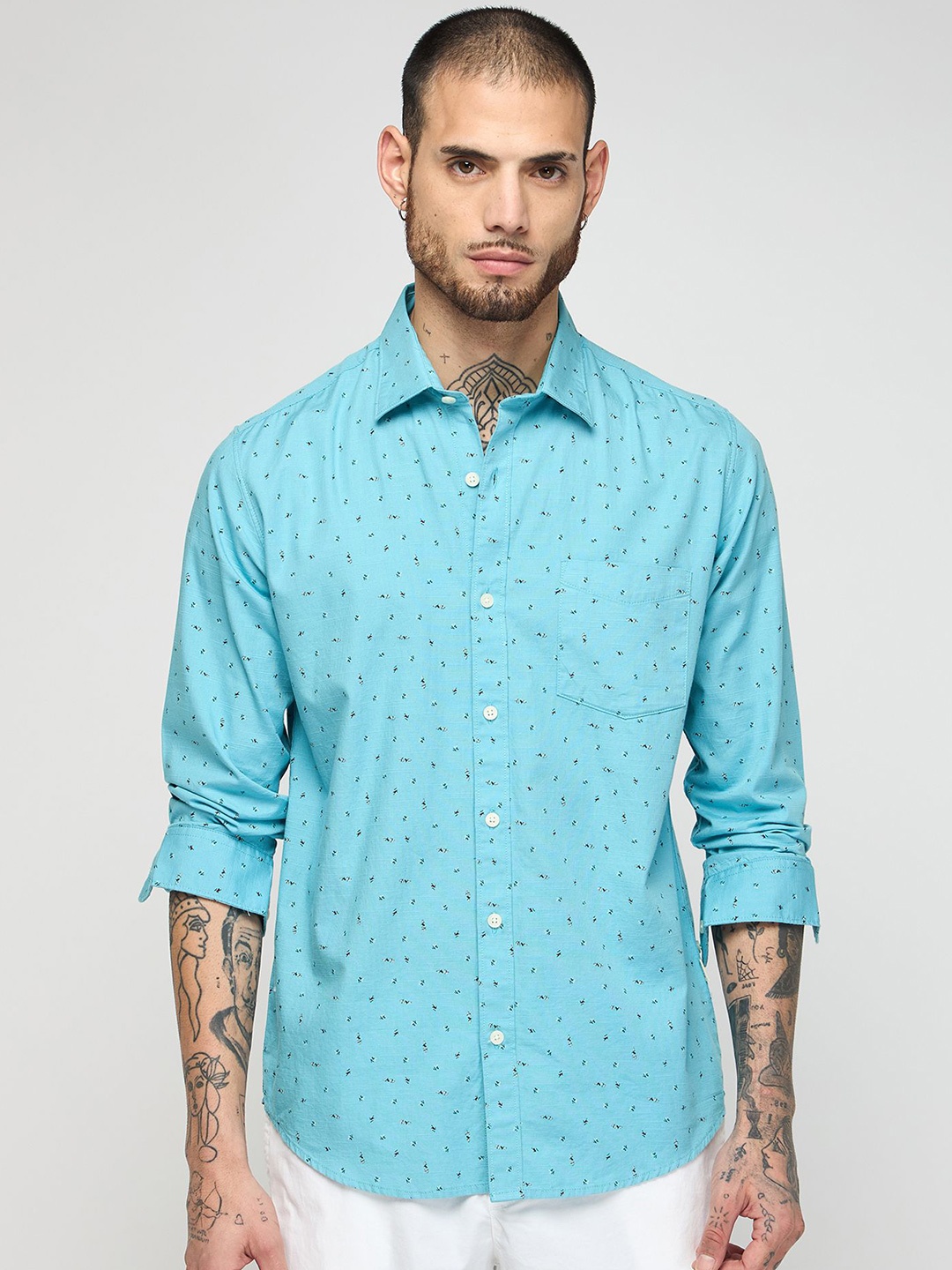 

Red Flame Men Slim Fit Opaque Printed Casual Shirt, Blue