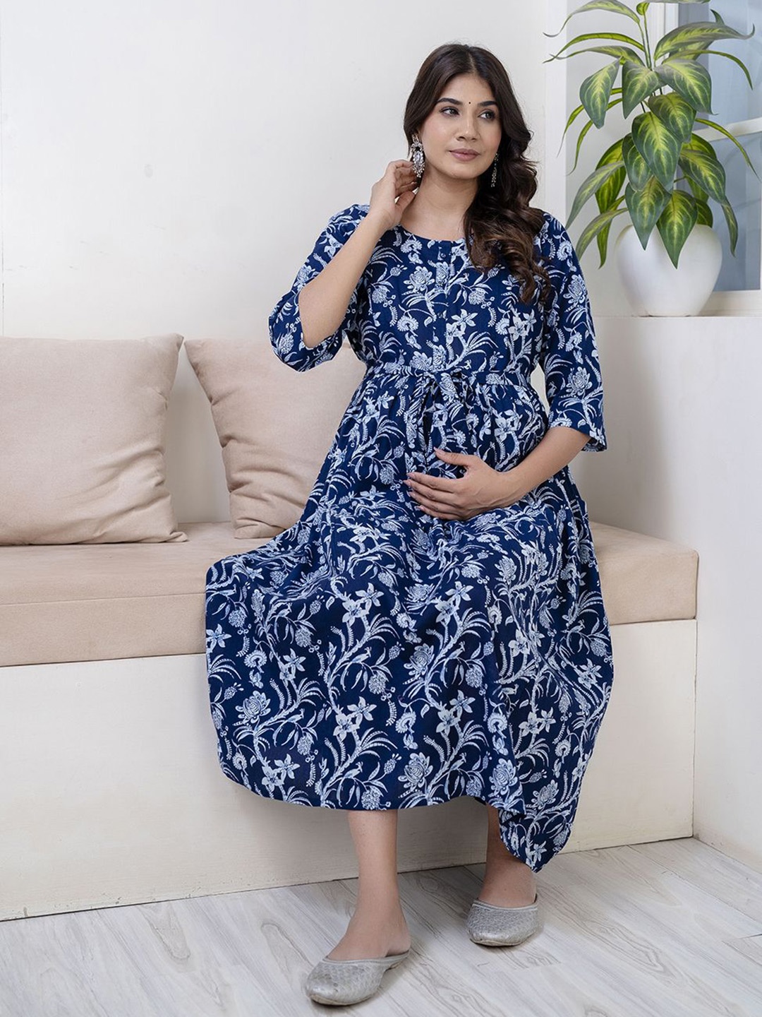 

Nayo Fit & Flare Maternity Midi Dress, Navy blue