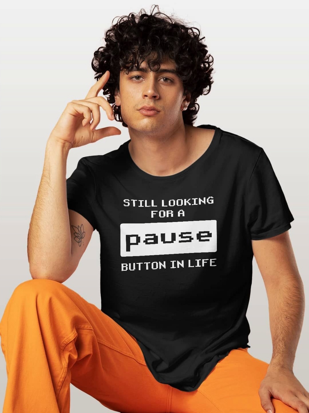 

macmerise Men Typography Printed V-Neck Pockets T-shirt, Black