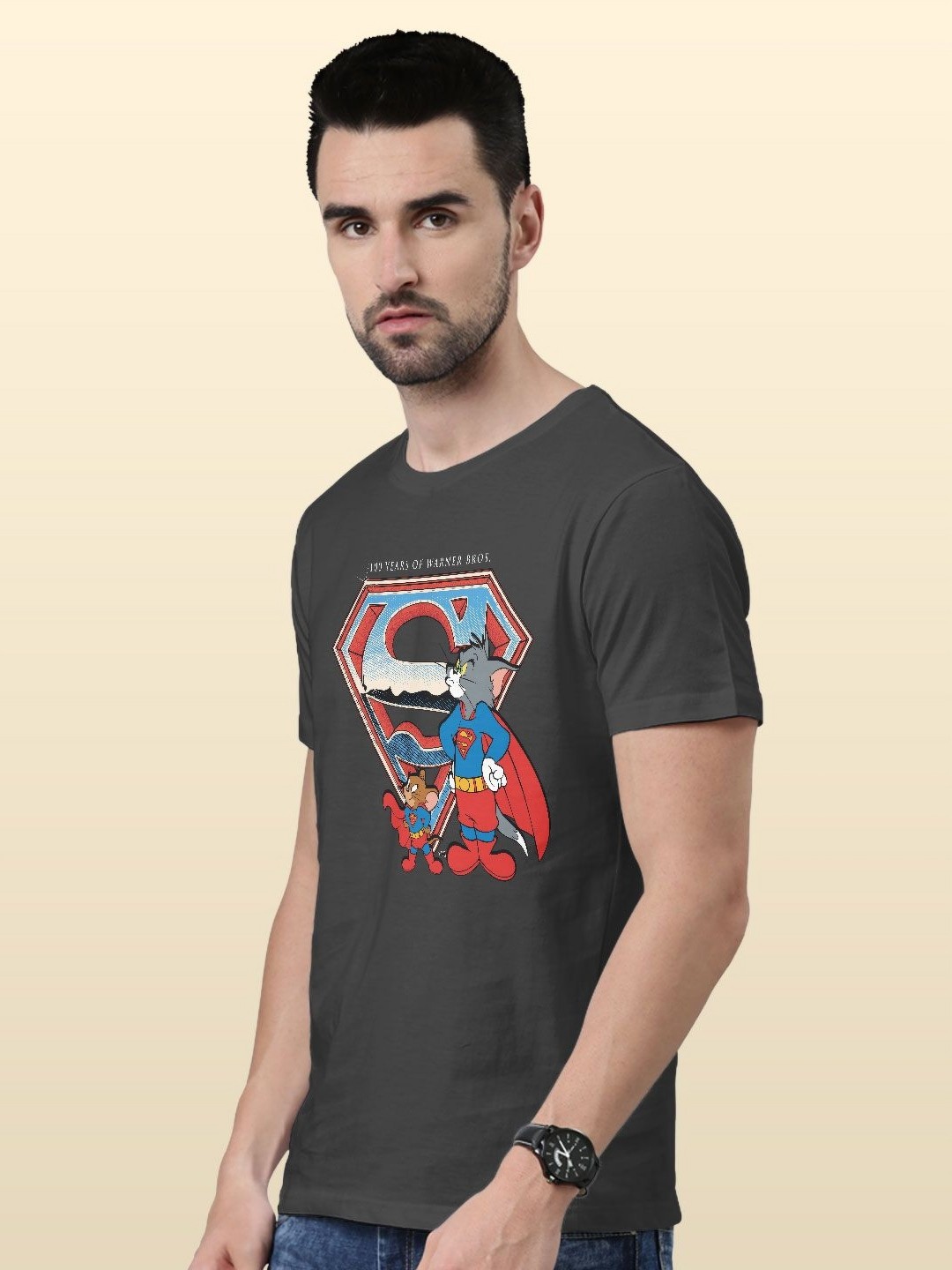 

macmerise Men Printed Raw Edge T-shirt, Grey