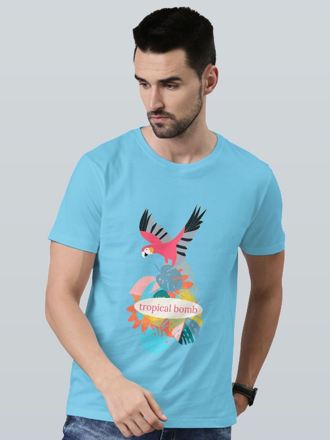 

macmerise Men Printed Tropical T-shirt, Blue