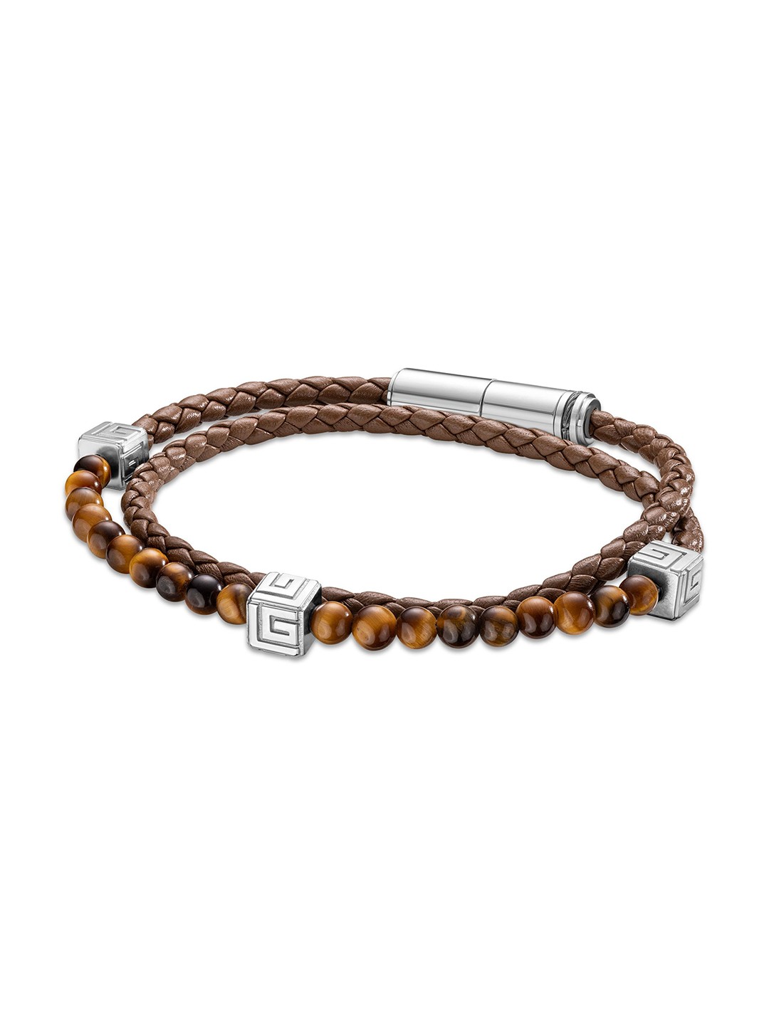 

Guy Laroche Victor Men Leather Stainless Steel Wraparound Bracelet, Brown