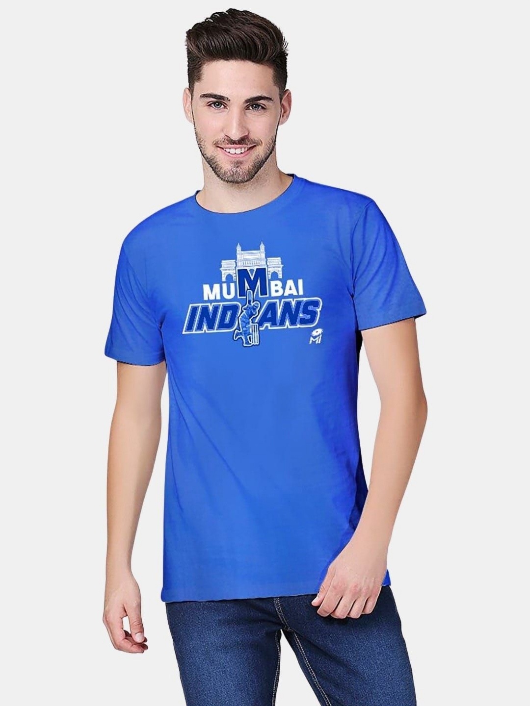 

macmerise Men Typography Printed Applique T-shirt, Blue