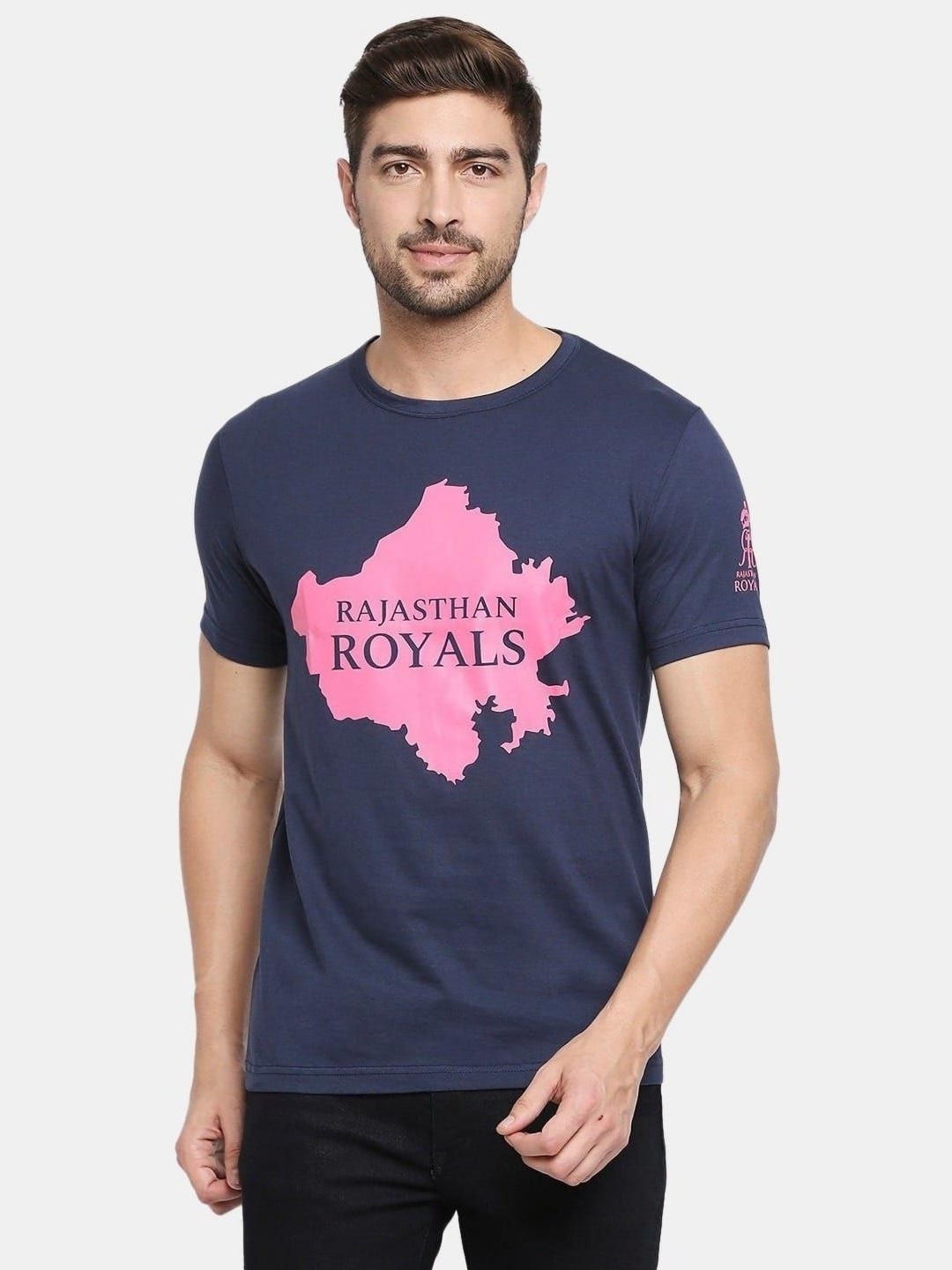 

macmerise Men Printed Applique T-shirt, Blue