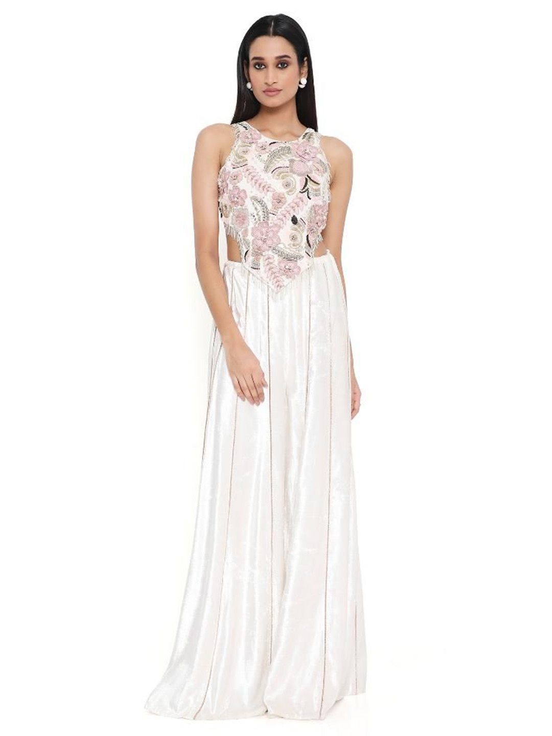 

Payal Singhal Embroidered Crop Top With Sharara Co-Ords, White