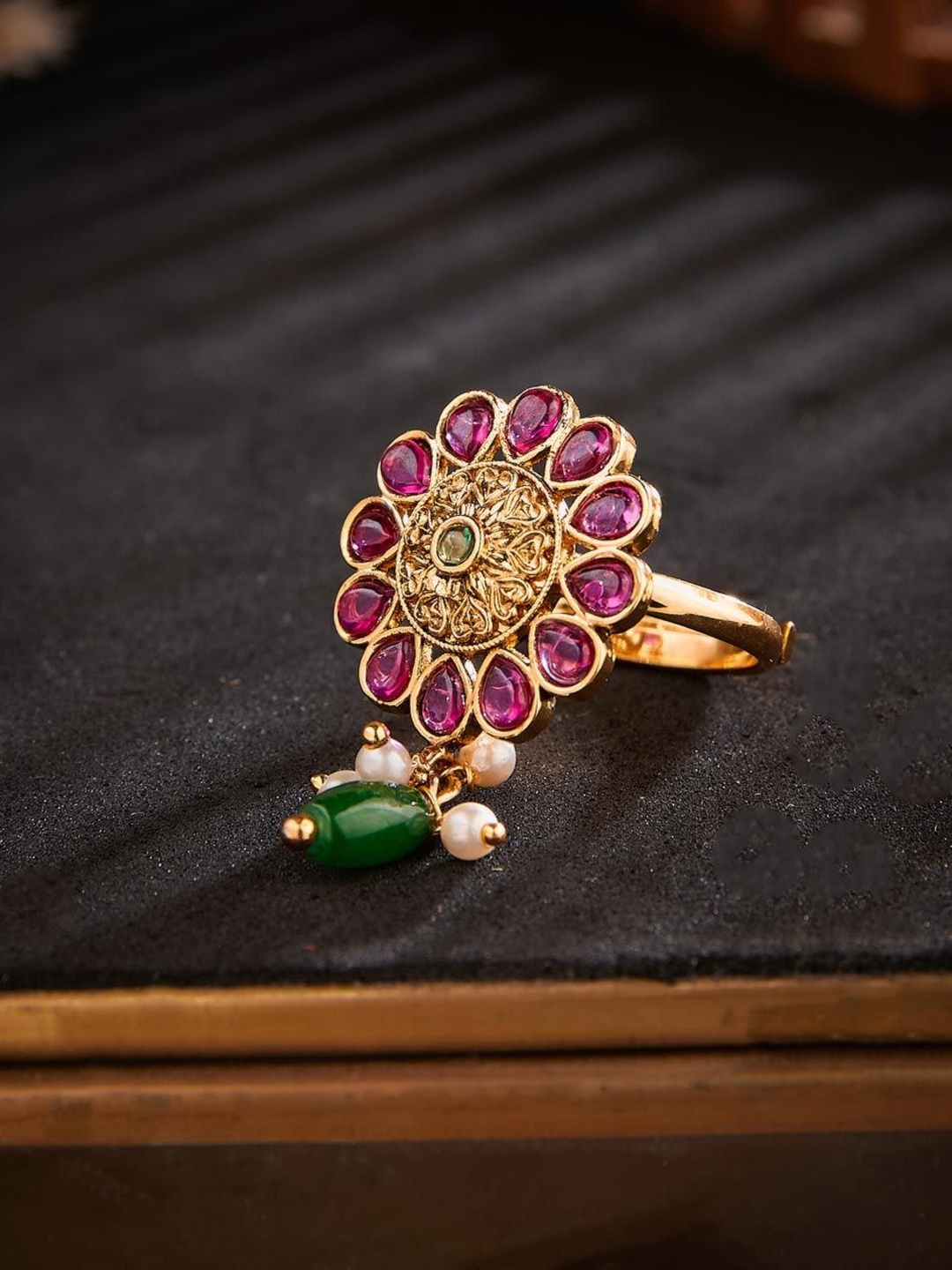 

Fabindia Gold-Plated Artificial Stones Studded Finger Ring