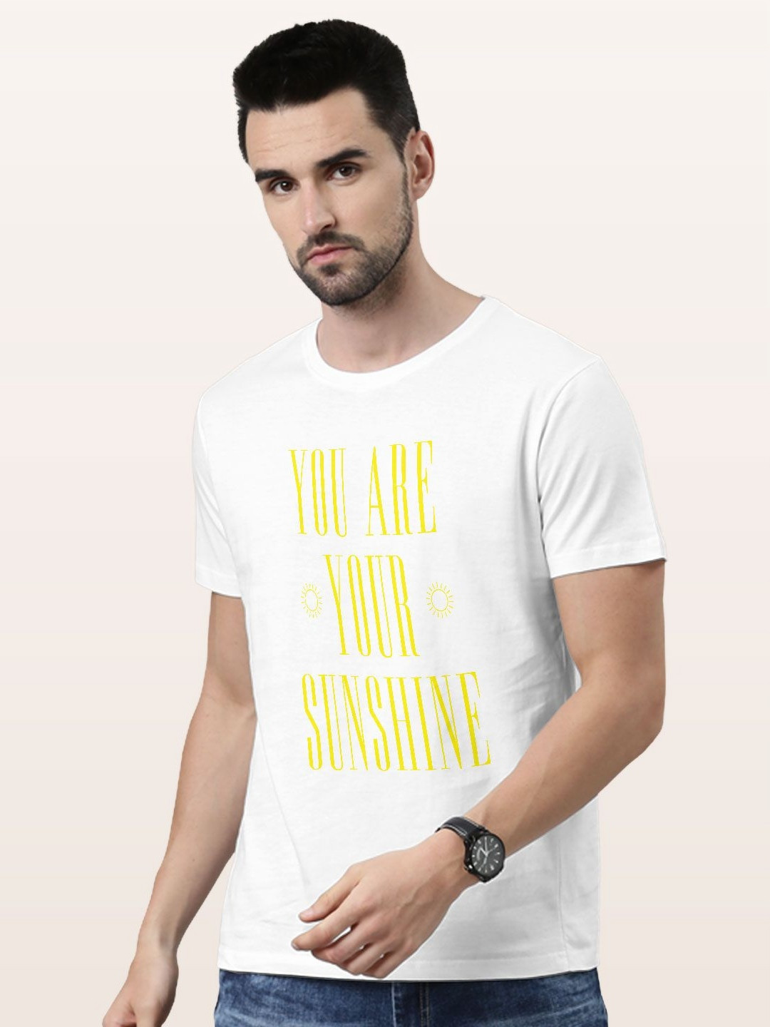 

macmerise Men Typography Printed V-Neck Raw Edge T-shirt, White