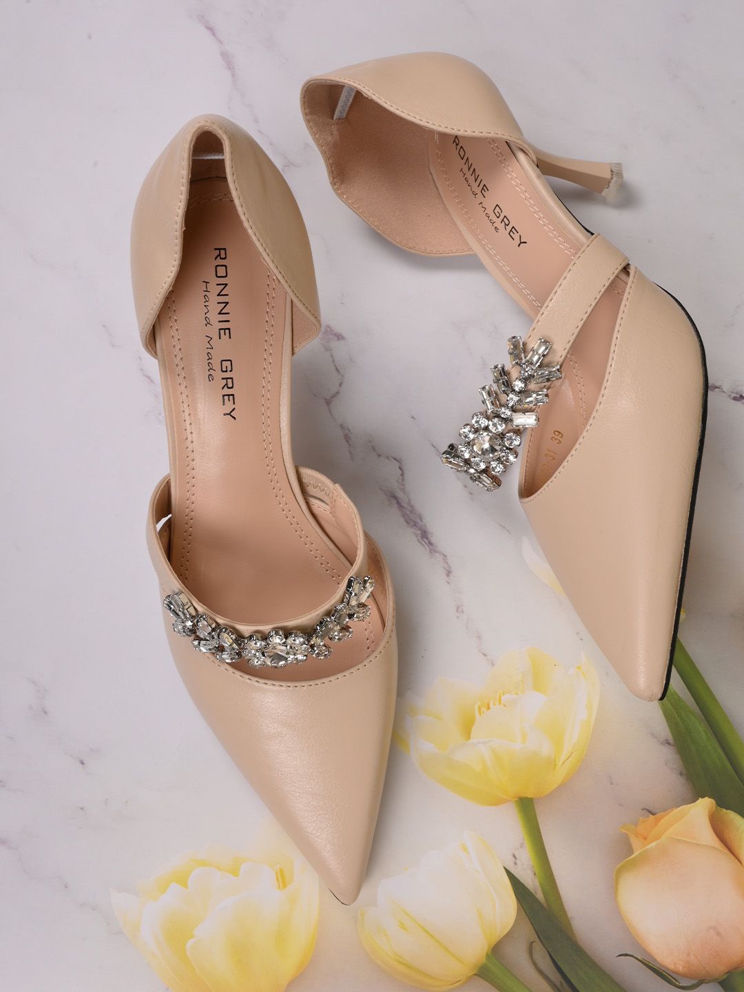

Ronnie Grey Women Pu Pointed Toe Slim Heel Pumps With Western - Embellished, Cream