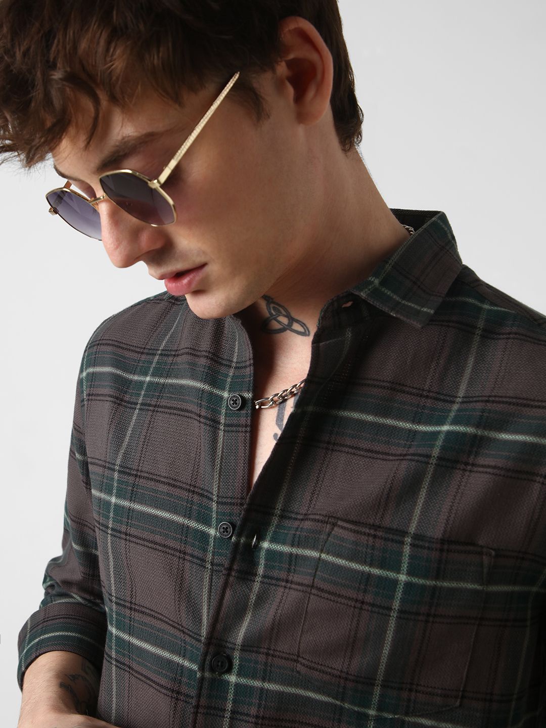 

VASTRADO Men Classic Slim Fit Tartan Checks Casual Shirt, Grey