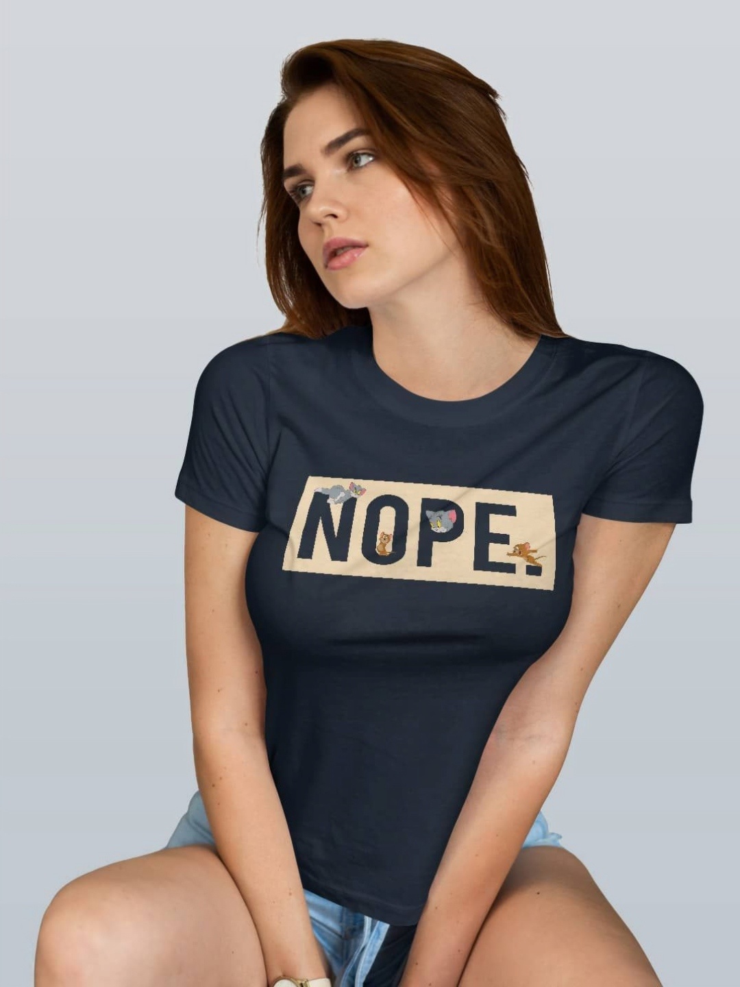 

macmerise Women Typography Extended Sleeves T-shirt, Navy blue