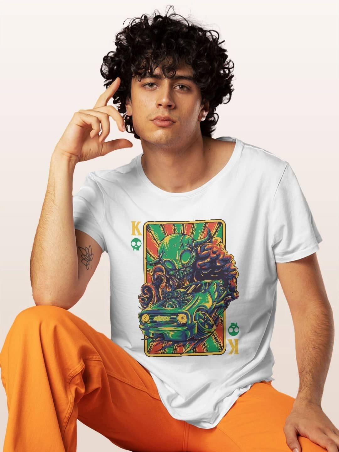 

macmerise Men Printed Extended Sleeves T-shirt, White