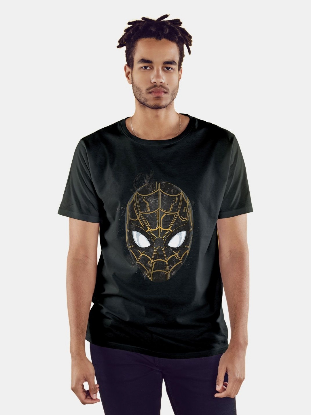 

macmerise Men Printed Drop-Shoulder Sleeves Cut Outs T-shirt, Black