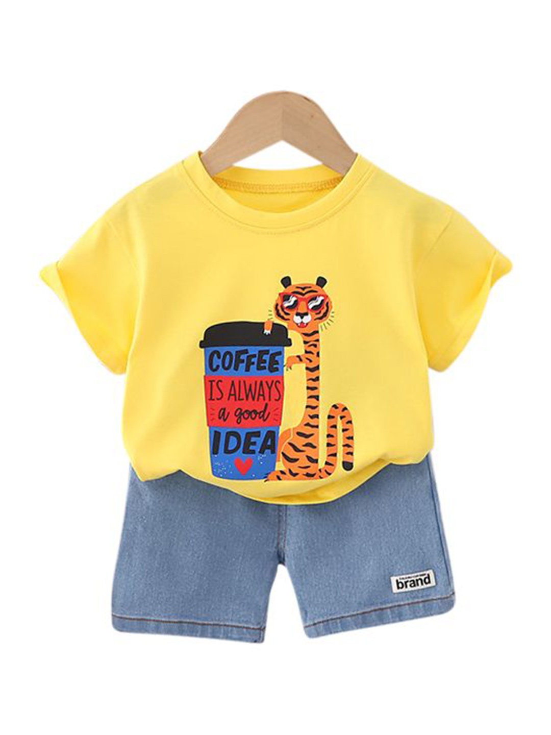 

StyleCast x Revolte Boys Printed Pure Cotton T-shirt with Shorts, Yellow