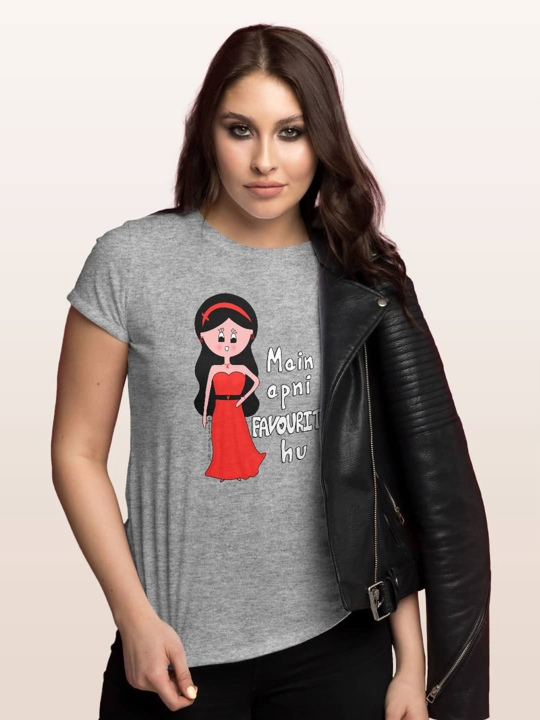 

macmerise Women Printed V-Neck Extended Sleeves T-shirt, Grey