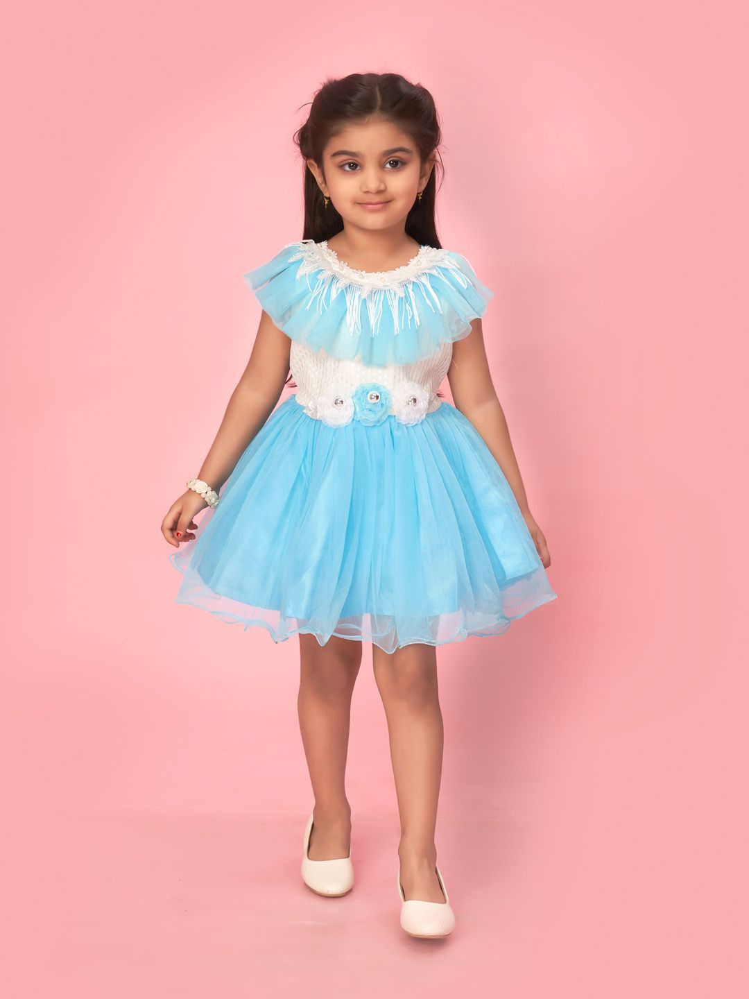 

BAESD Girls Floral Net Fit & Flare Dress, Turquoise blue