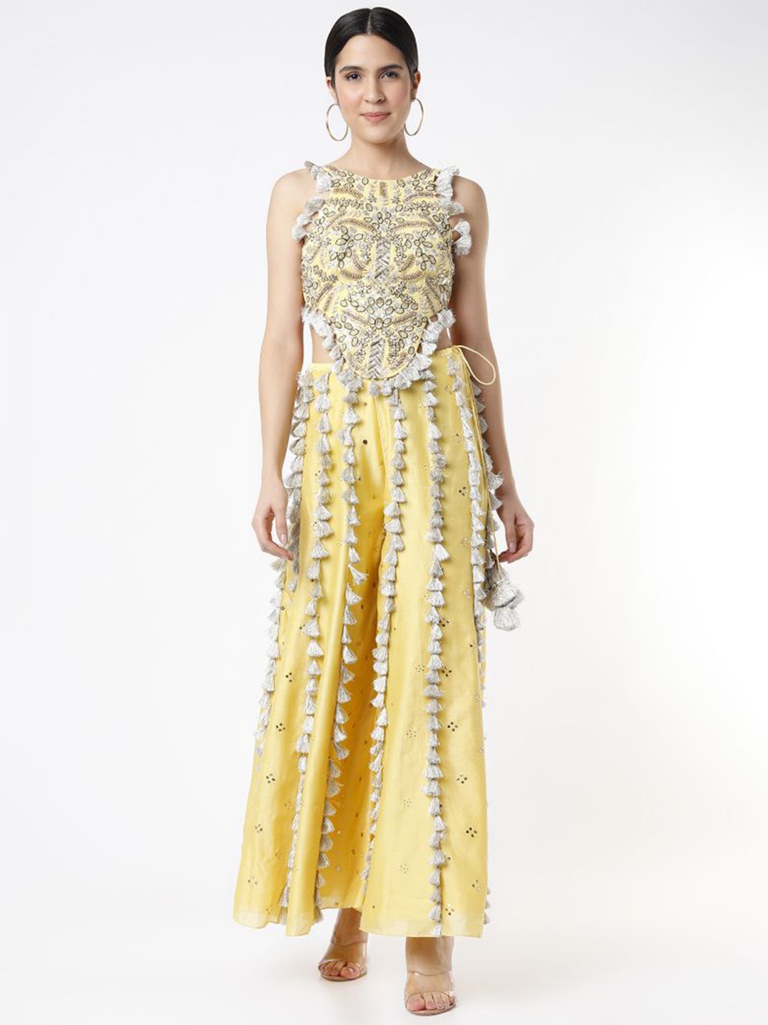 

Payal Singhal Embroidered Round Neck Top & Palazzo, Yellow