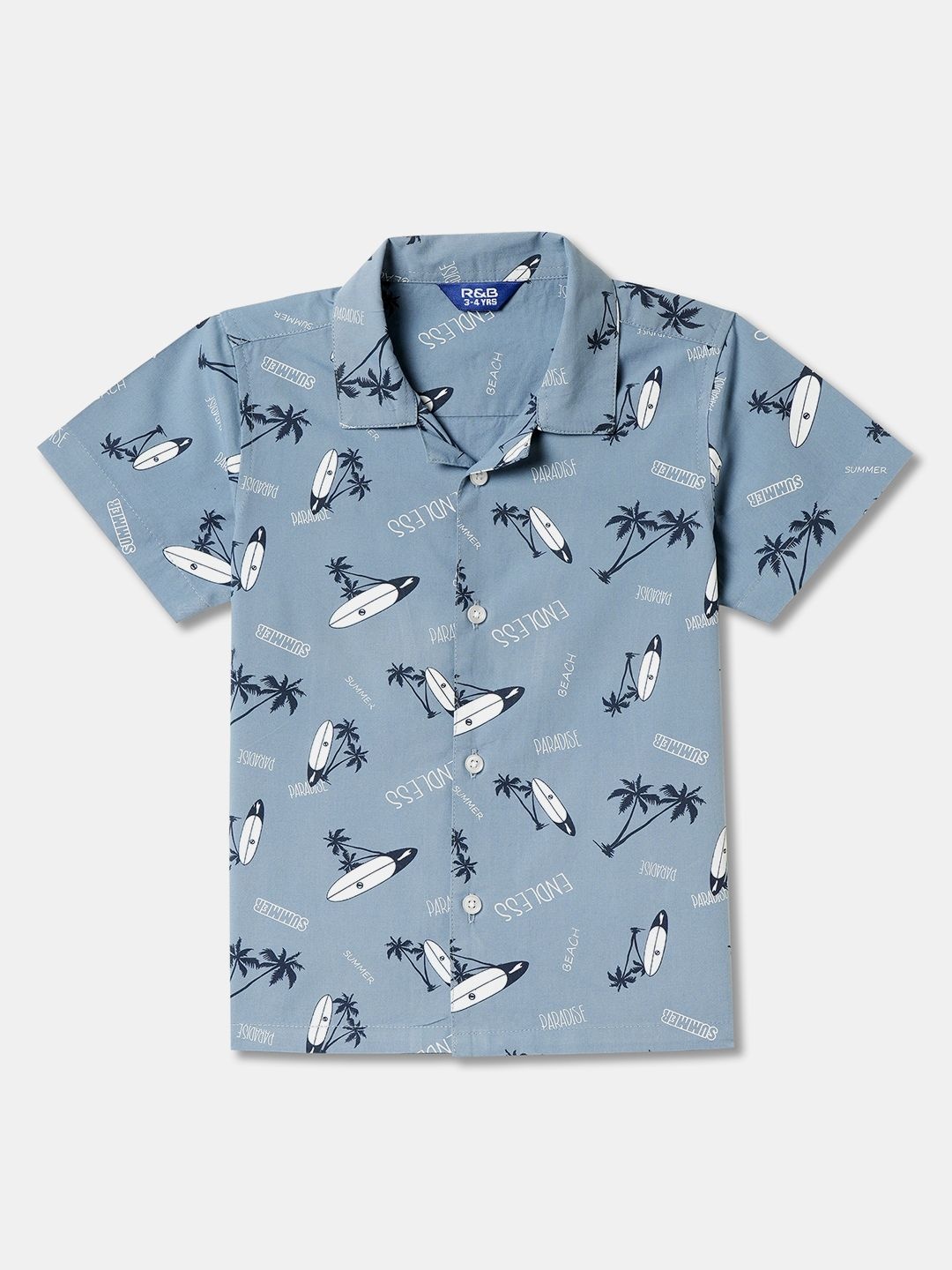 

R&B Boys Relaxed Opaque Printed Casual Shirt, Blue