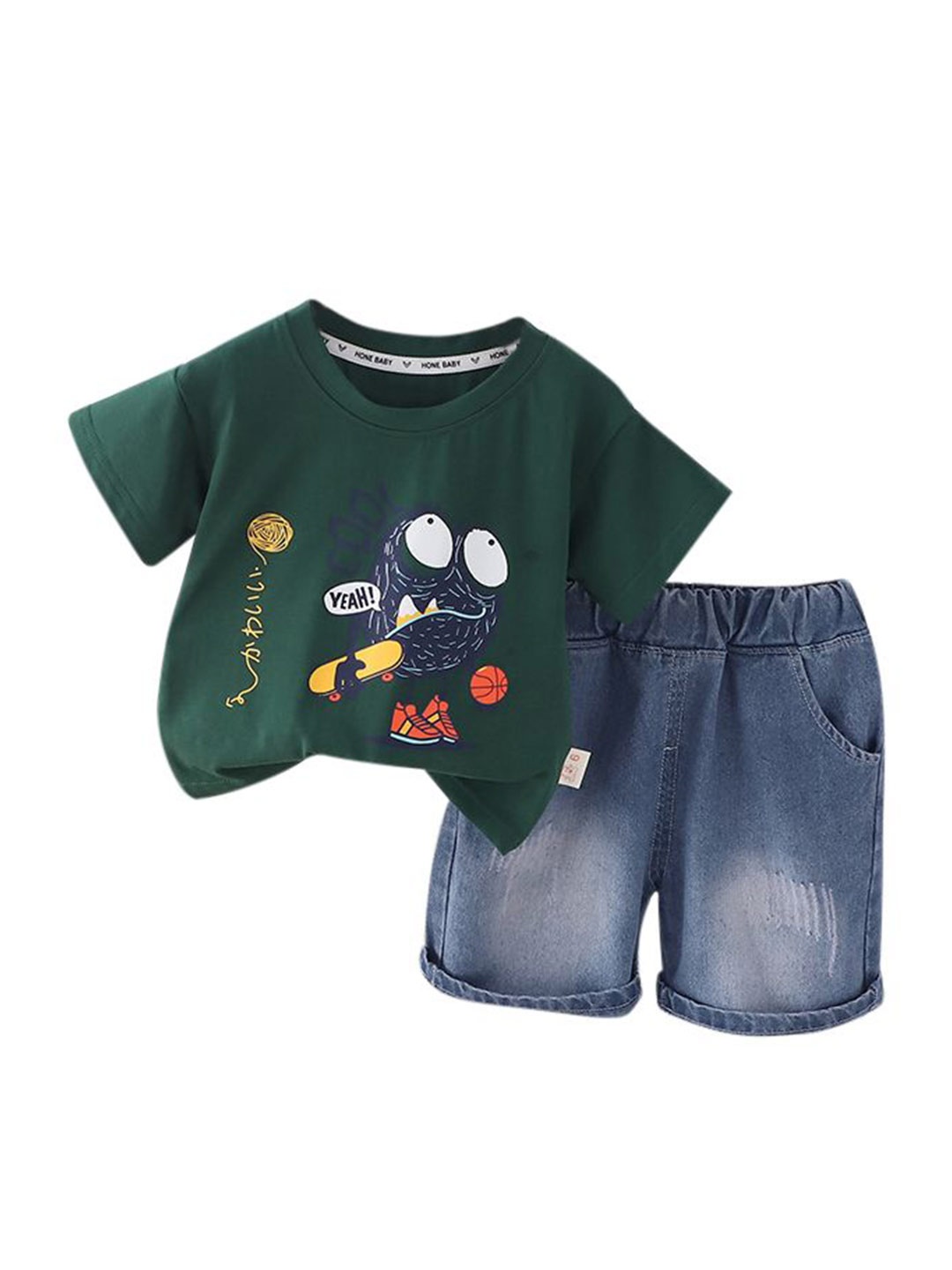 

StyleCast x Revolte Boys Printed Pure Cotton T-shirt with Shorts, Green