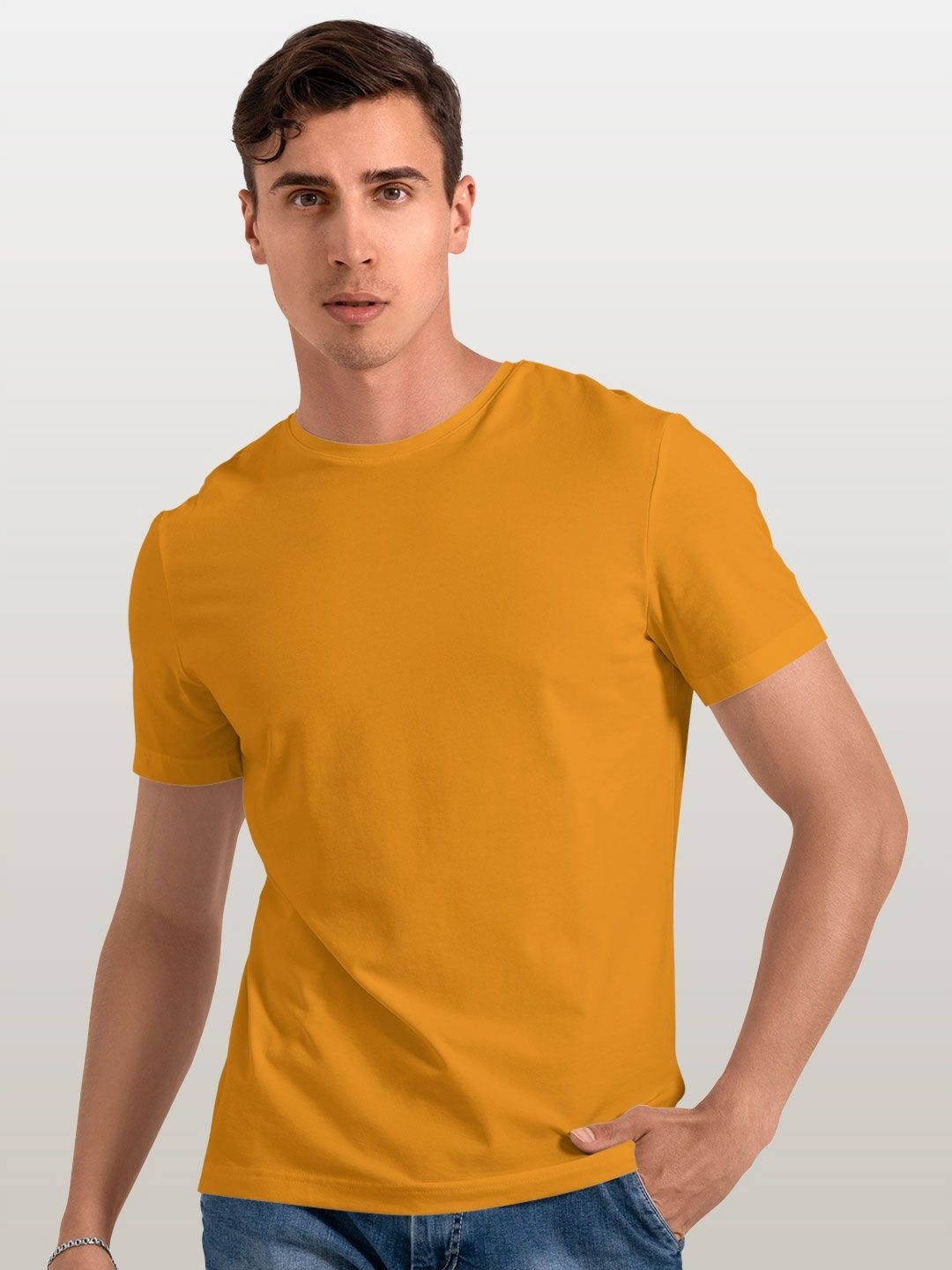 

macmerise Men Typography Printed Applique T-shirt, Yellow