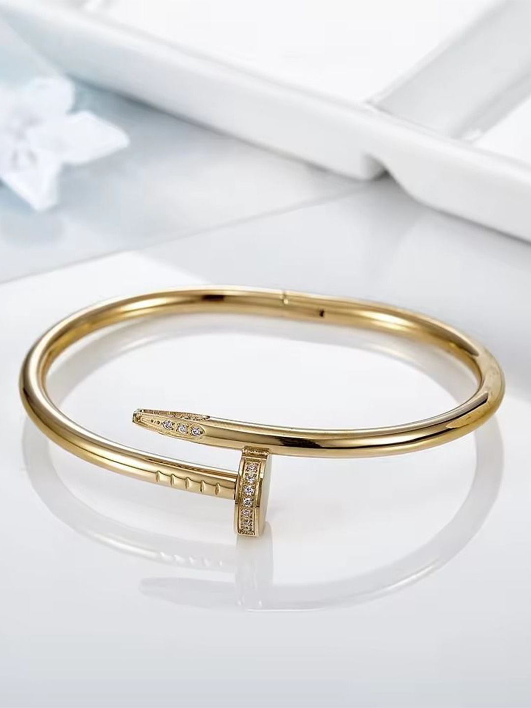 

MEENAZ Men American Diamond Gold Plated Stainless Steel Cuff Bracelet
