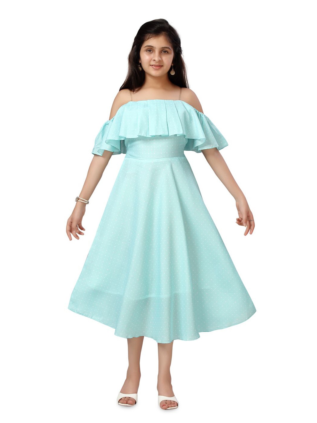 

BAESD Girls Off-Shoulder Fit & Flare Dress, Turquoise blue
