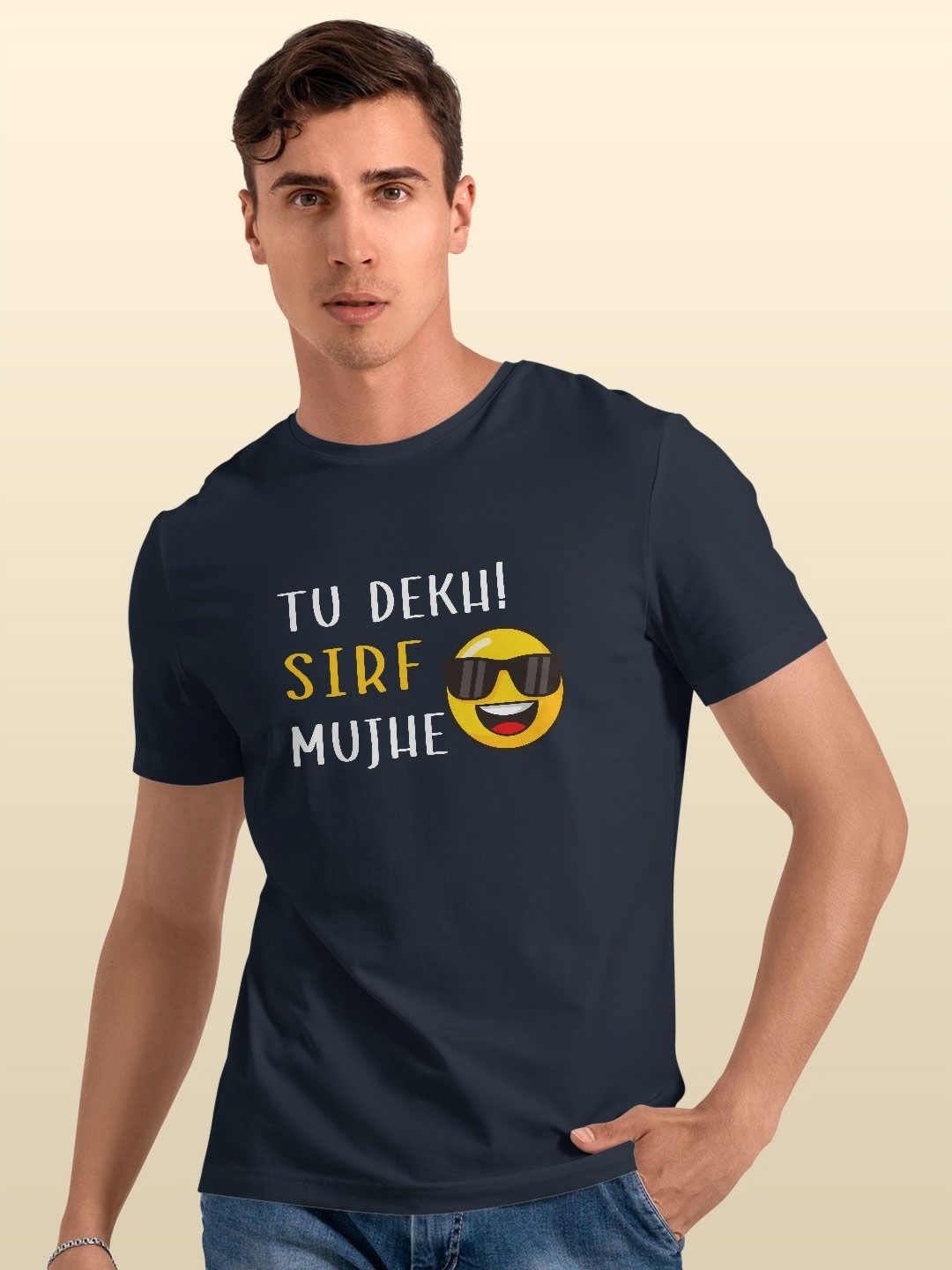 

macmerise Men Typography Printed Applique T-shirt, Blue