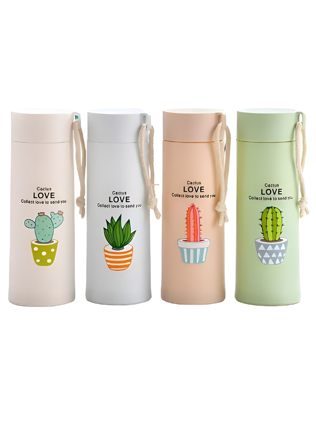

WELOUR Beige & Green 4 Pieces Printed Glass Water Bottles 450ml Each