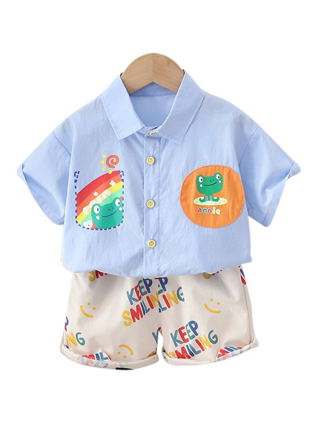 

StyleCast x Revolte Infant Boys Printed Pure Cotton Shirt With Shorts, Blue