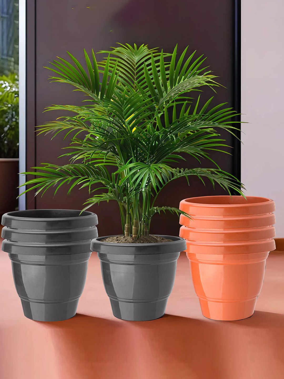 

Kuber Industries Orange & Black 8 Pieces 2-Layers Planters