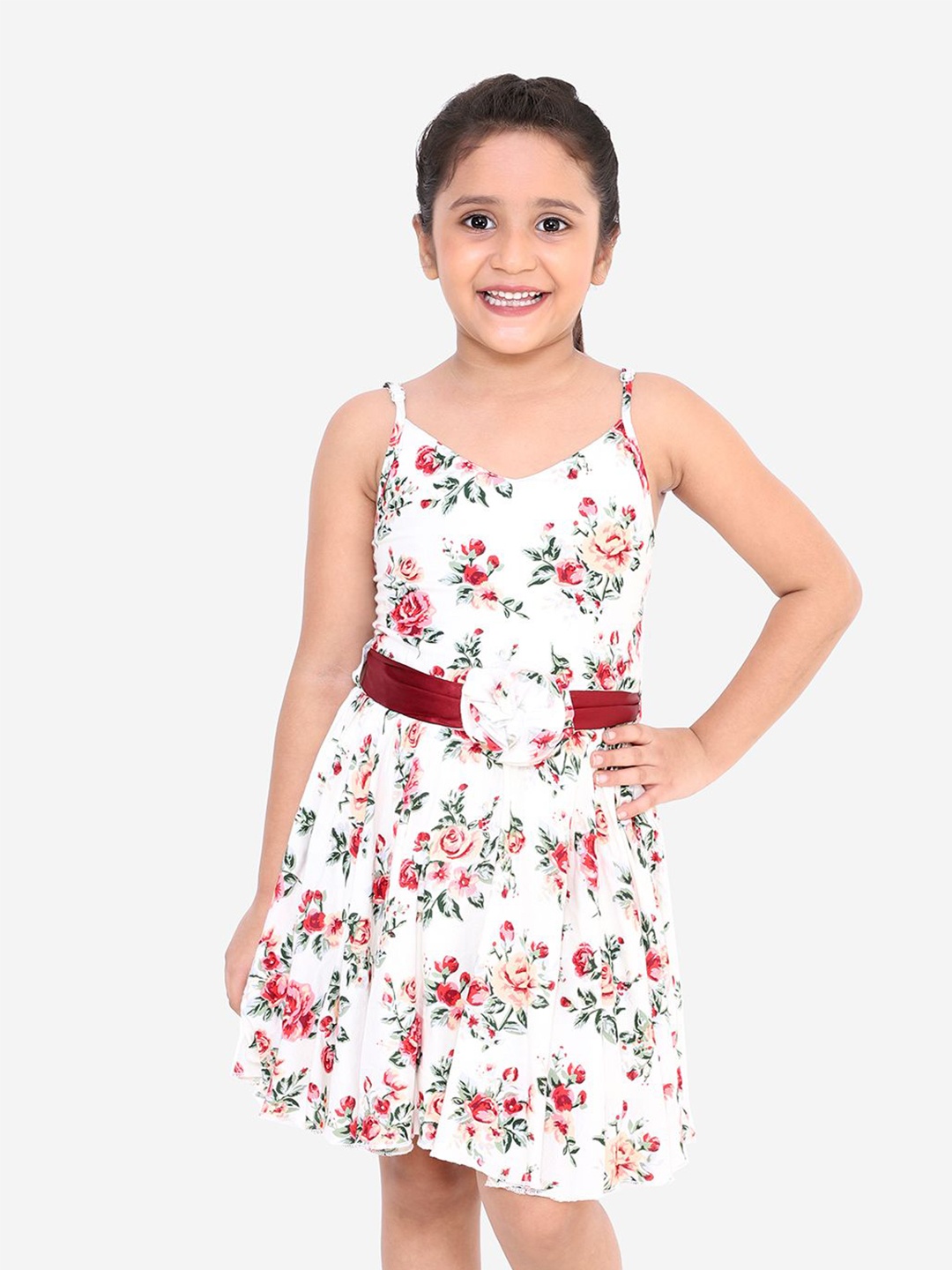 

Naughty Ninos Girls Shoulder Strap Fit & Flare Floral Dress, White