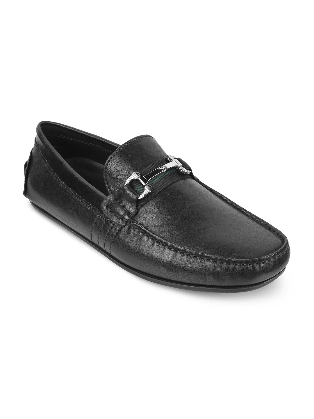 

Tresmode Men Textured Leather Horsebit Loafers, Black