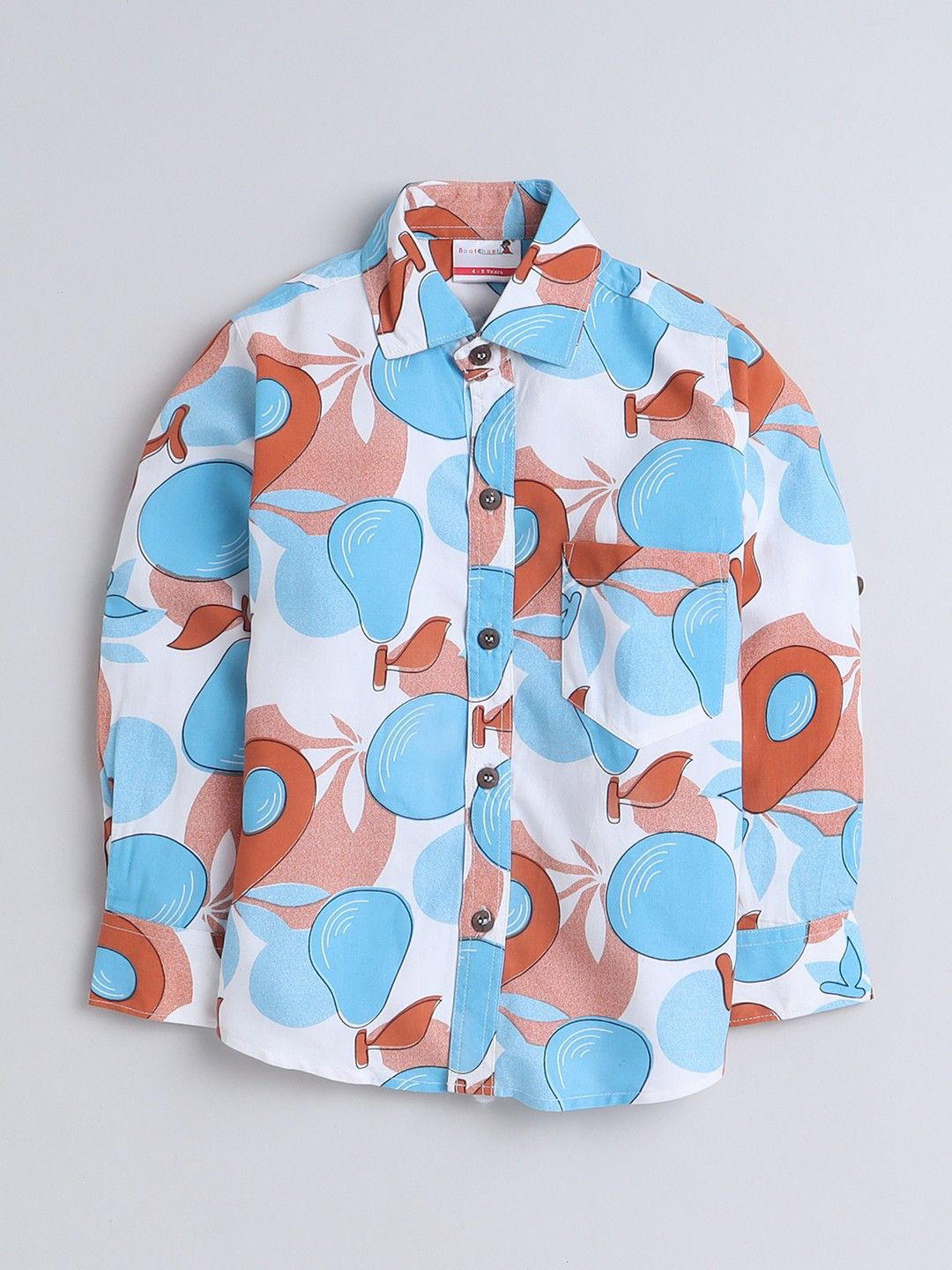 

BAATCHEET Boys Spread Collar Conversational Printed Cotton Casual Shirt, Orange
