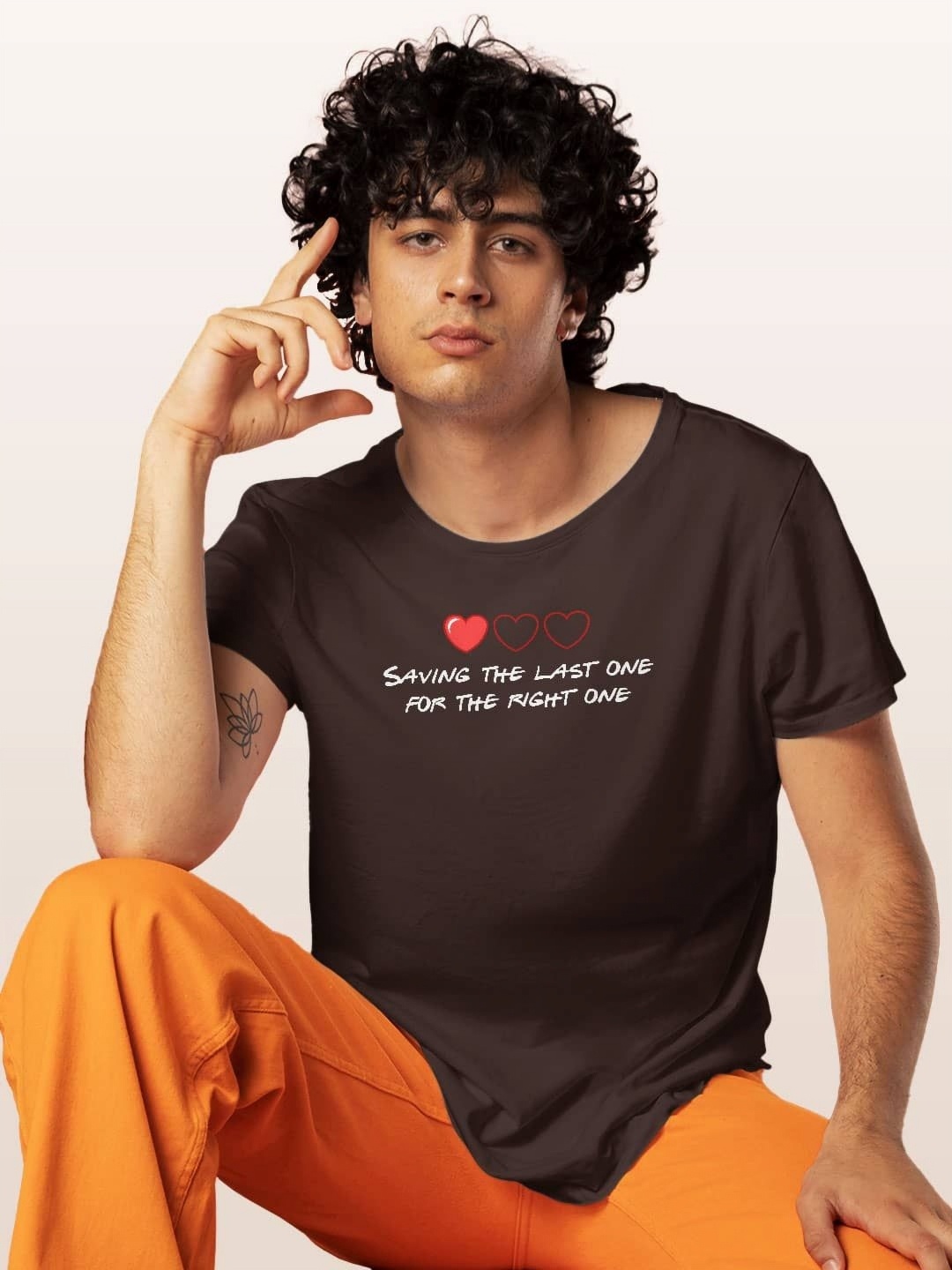 

macmerise Men Typography Colourblocked V-Neck Applique T-shirt, Brown