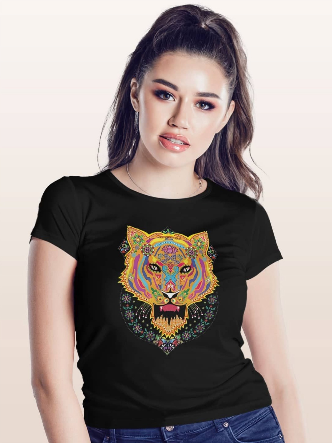 

macmerise Women Printed Extended Sleeves T-shirt, Black