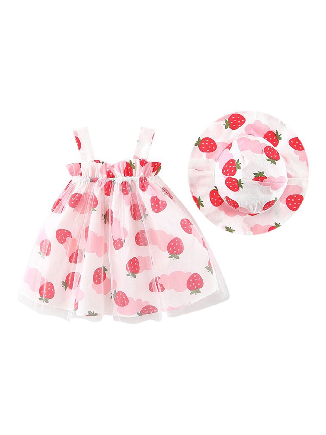 

StyleCast x Revolte Girls Printed Georgette A-Line Dress With Hat, Red