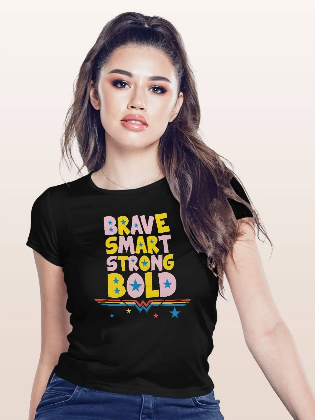 

macmerise Women Printed Extended Sleeves Pockets T-shirt, Black