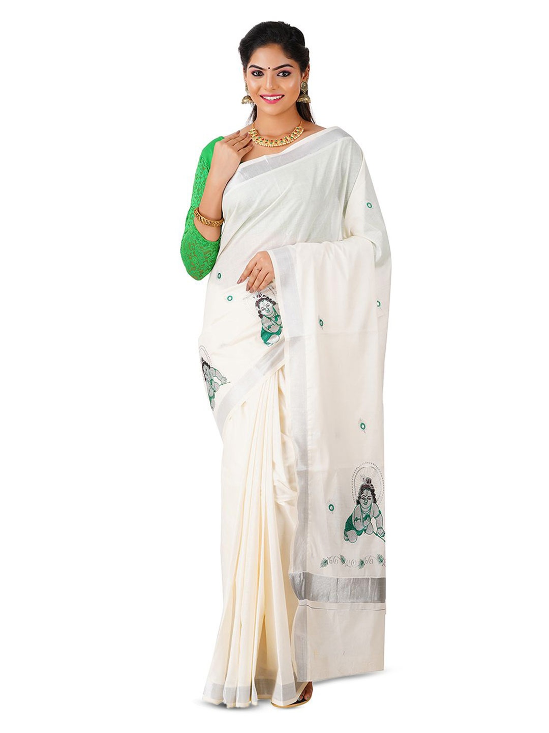 

Rst R Selvamani Tex Ethnic Motifs Zari Pure Cotton Kasavu Saree, Off white