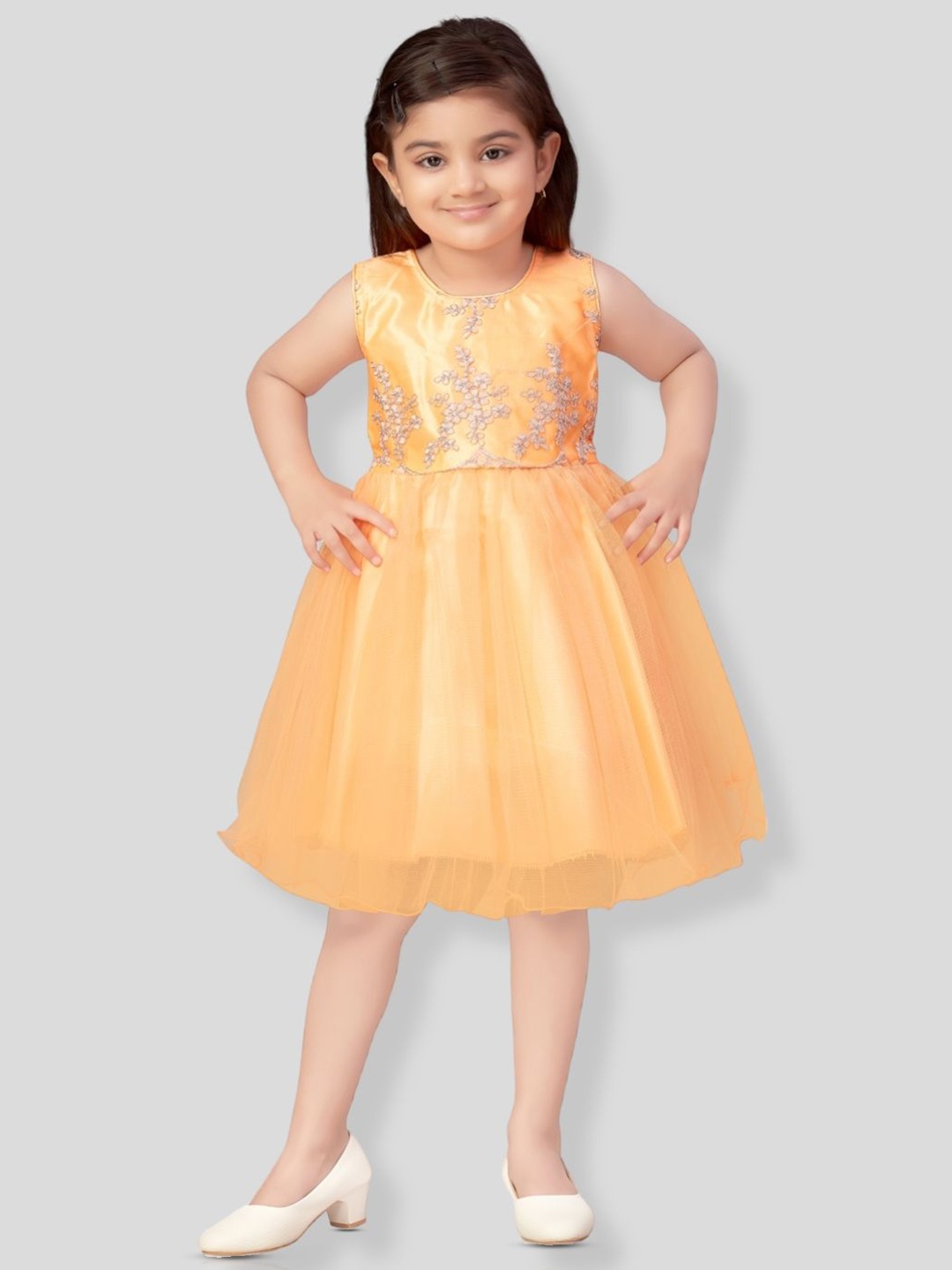 

BAESD Girls Embroidered Net Fit & Flare Dress, Orange