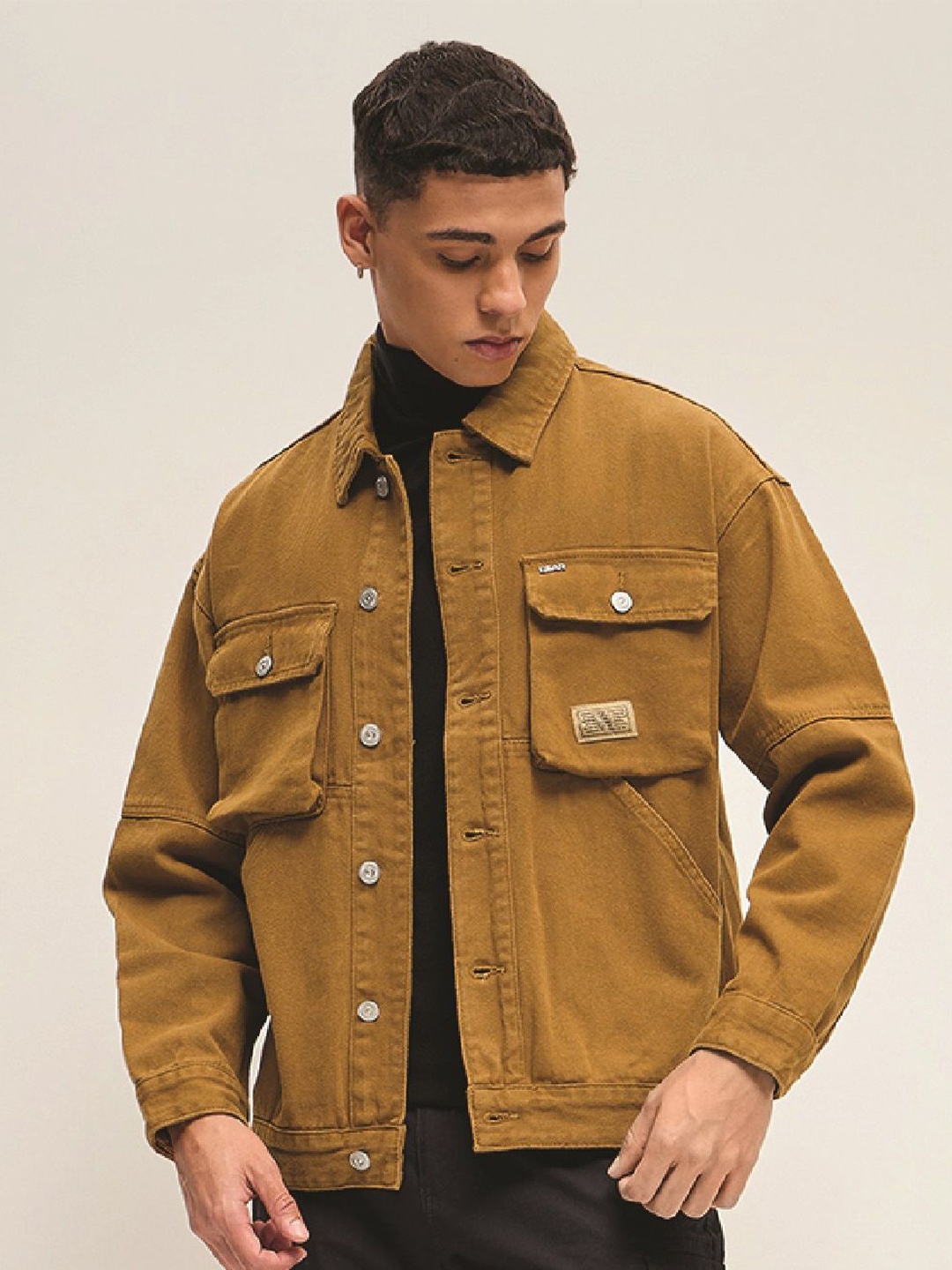 

THE BEAR HOUSE Men Solid Spread Collar Jacket, Mustard