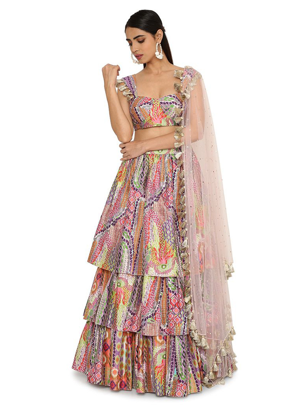 

Payal Singhal Printed Sequinned Square Neck Ready to Wear Lehenga & Blouse With Dupatta, Pink