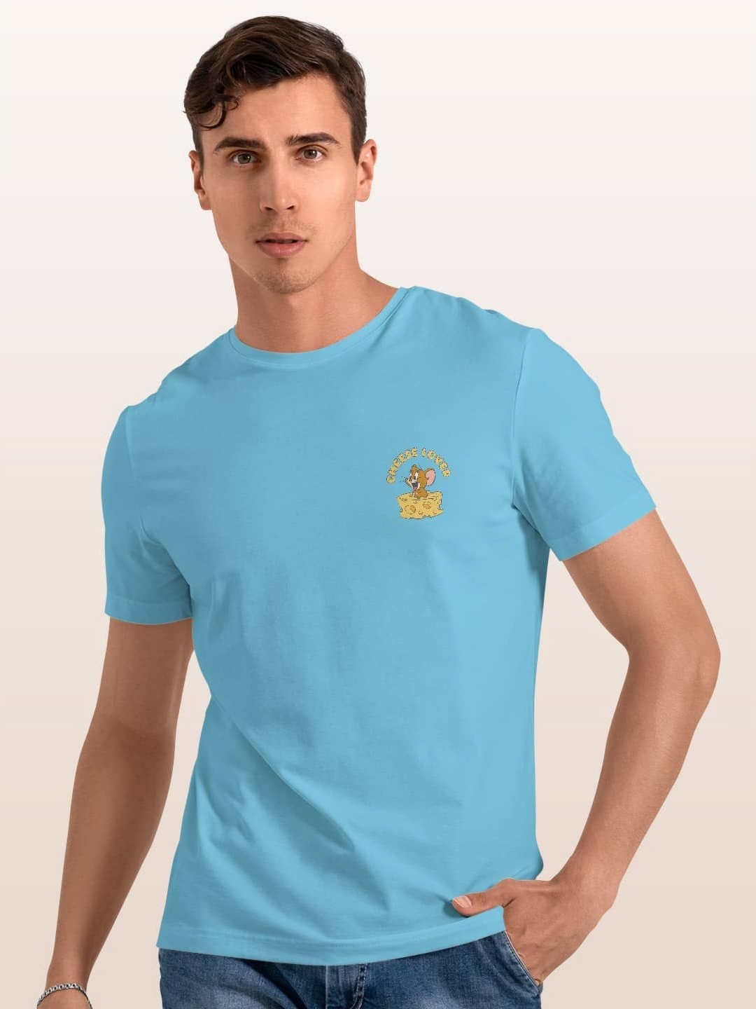 

macmerise Men Applique T-shirt, Blue