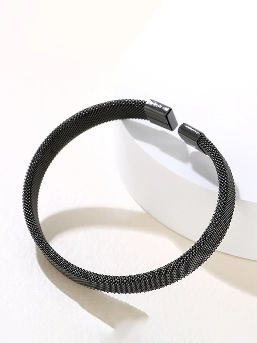 

MEENAZ Men Stainless Steel Silver-Plated Kada Bracelet, Black
